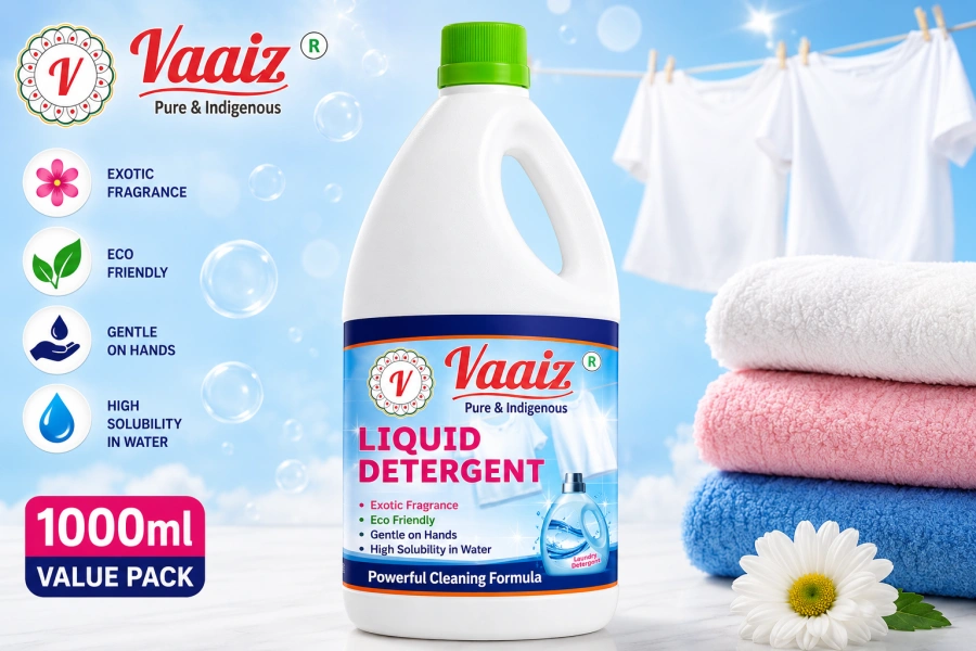 Vaaiz Liquid Detergent 1000ml | 5X Whitening Technology | Fabric Conditioner | Front & Top Load Machine Wash